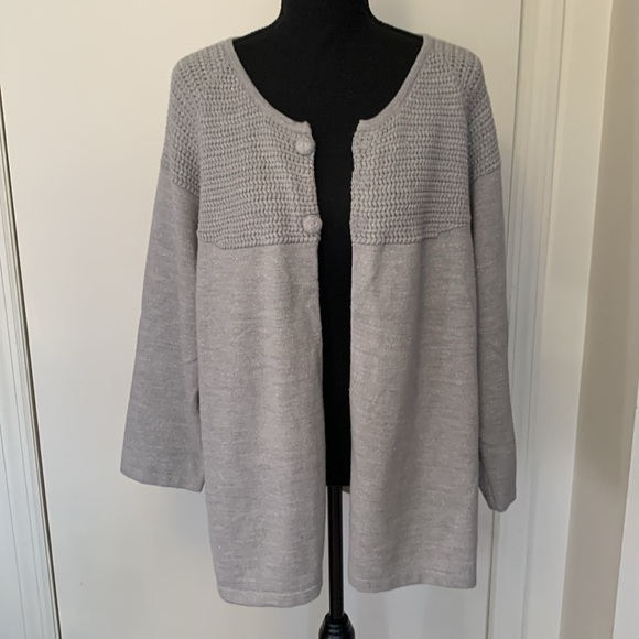 Sag Harbor Grey Sparkle 2 Button Cardigan Sweater 3/4sleeve size 1X - Picture 5 of 11